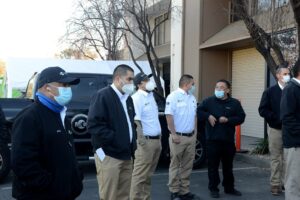 Mike Counsil Plumbing and Rooter employees in masks in the San Jose, California, area