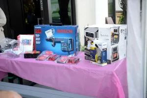 Table of prizes at the Mike Counsil Plumbing and Rooter TikTok event